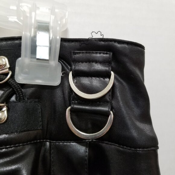 Living Dead Souls skirt XL micro mini goth studded pleather PVC fishnet stretch - Picture 8 of 14